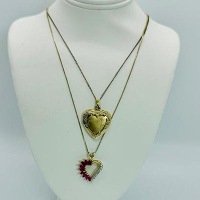 LOT 110: 18 1/2” Fine 1/20 14k GF “Mom” Heart and 925 Gemstone Heart 17 1/2” Necklace 3,8 gtw