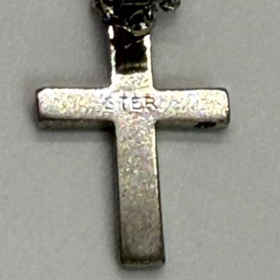 LOT 113 Sterling Cross & 151/2” Necklace 1.4g, Diamond Snowflake 925 Sterling 18” Necklace and Sterling Bell Pin 4.6 gtw