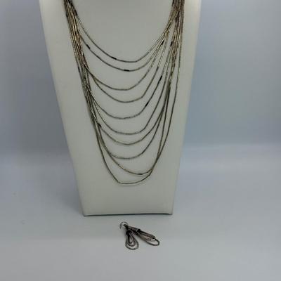 LOT 114: 17” Native American Graduated Liquid Silver Sterling Silver Necklace and Pierced Earrings