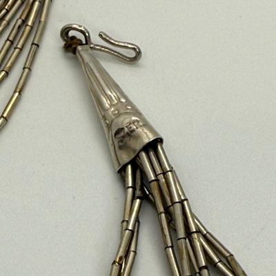 LOT 114: 17” Native American Graduated Liquid Silver Sterling Silver Necklace and Pierced Earrings