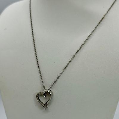 LOT 116: 925 SAZ Diamond Heart Pendant Necklace 18” wt 2.5gtw