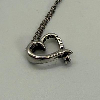 LOT 116: 925 SAZ Diamond Heart Pendant Necklace 18” wt 2.5gtw
