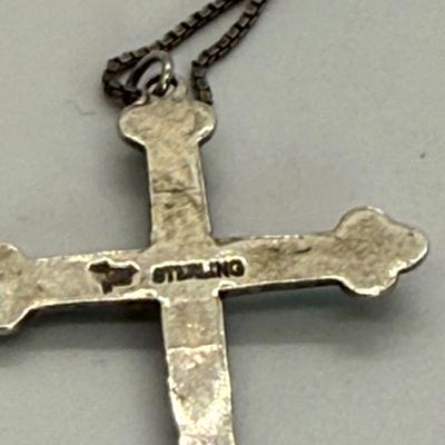 LOT 117: 925 Fine 20” Chain with Cross Pendant 2.4g and 925 Fine Box 24” Chain with Turquoise Cross 4.3 gtw