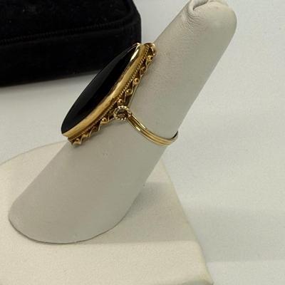 LOT 119: Black Onyx over Gold Earrings and Ring 4.6 gtw
