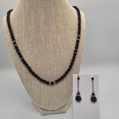 LOT 148jewelry: Assorted Black Necklaces, 16"-30", Hematite, Southwestern Style, Jonne Vintage Black Glass, Trifari Black and...