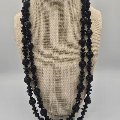 LOT 148jewelry: Assorted Black Necklaces, 16"-30", Hematite, Southwestern Style, Jonne Vintage Black Glass, Trifari Black and...