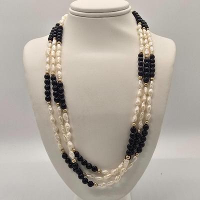 LOT 148jewelry: Assorted Black Necklaces, 16"-30", Hematite, Southwestern Style, Jonne Vintage Black Glass, Trifari Black and...