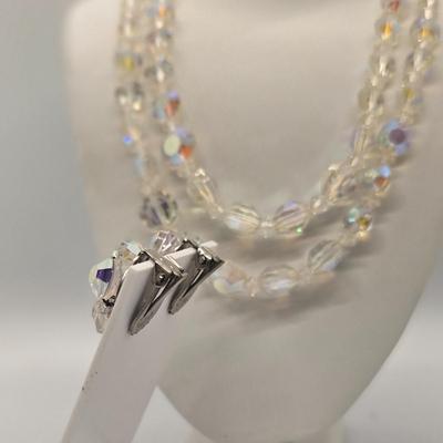 LOT 149jewelry: Vintage AB Crystal Necklaces and Earrings, 15"-21" lengths, Single, Double and Triple Strands