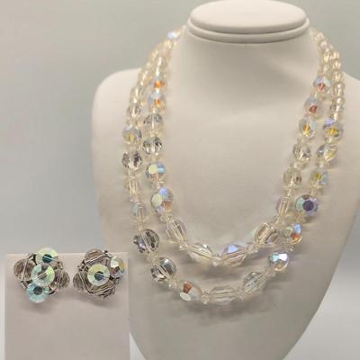LOT 149jewelry: Vintage AB Crystal Necklaces and Earrings, 15"-21" lengths, Single, Double and Triple Strands