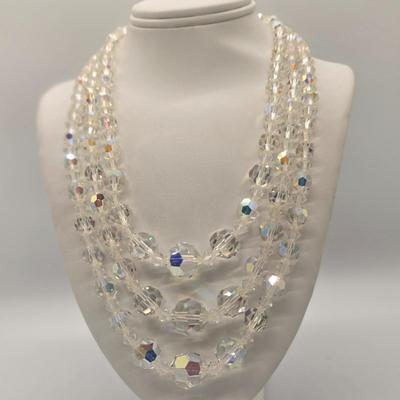 LOT 149jewelry: Vintage AB Crystal Necklaces and Earrings, 15"-21" lengths, Single, Double and Triple Strands
