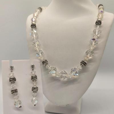 LOT 149jewelry: Vintage AB Crystal Necklaces and Earrings, 15"-21" lengths, Single, Double and Triple Strands