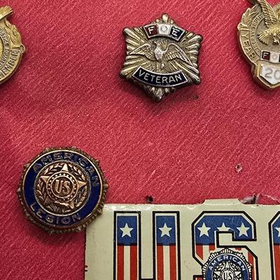 LOT 155jewelry: 20th Engineer Battalion Unit Crest Lapel Pins, Assorted Patriotic Pins with American Legion Tie Tack and Cuff Links