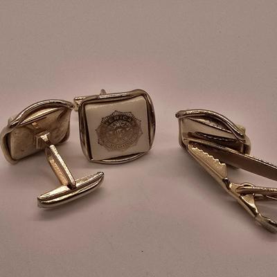LOT 155jewelry: 20th Engineer Battalion Unit Crest Lapel Pins, Assorted Patriotic Pins with American Legion Tie Tack and Cuff Links