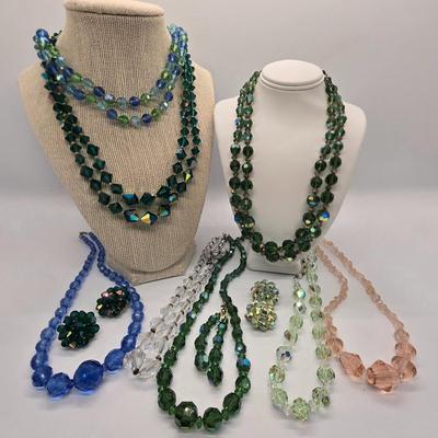 LOT 156jewelry: 16"-20" AB Crystal Beaded Necklaces and Earrings