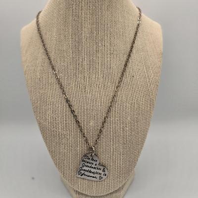 LOT 157jewelry: 7.5"- 24" Necklaces: Green/White and Orange Wood Flower Pendants, Grandmother Heart, Icing Silver-tone Black...