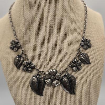 LOT 157jewelry: 7.5"- 24" Necklaces: Green/White and Orange Wood Flower Pendants, Grandmother Heart, Icing Silver-tone Black...