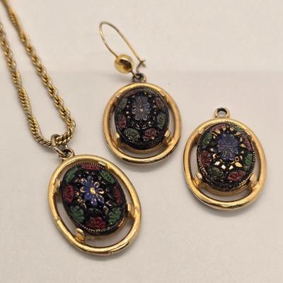LOT 158jewelry: US Dime Necklace and Earrings, Enamel Flower Pendant and Earrings, Assorted Earrings
