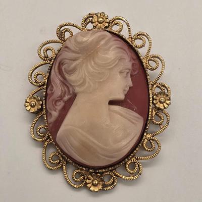 LOT 159jewelry: Denton China Brooches and Earrings with Cameo and Assorted Pins