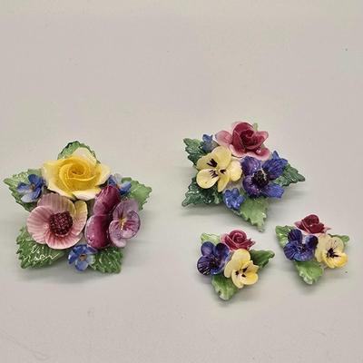 LOT 159jewelry: Denton China Brooches and Earrings with Cameo and Assorted Pins
