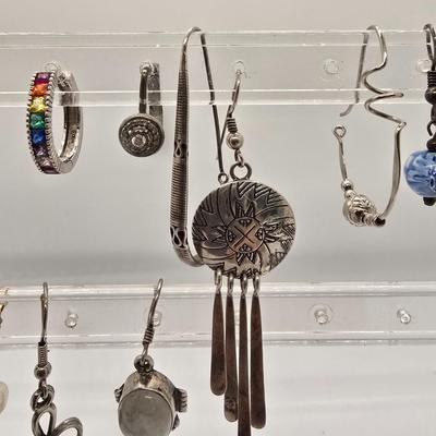 LOT 161jewelry: Gold Filled Cross and Stone Pendants with Odd Lot of Single Earrings, Hat Pin, and Earring Backs
