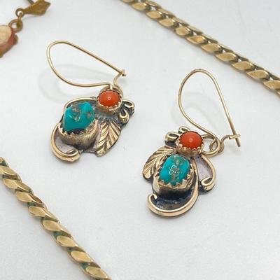 LOT 191: Vintage Jewelry - Krementz Gold Tone Herringbone Chain 24", Earrings, Pendant and More (Sterling Included)