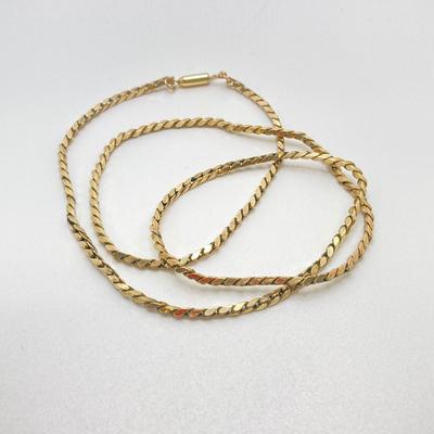 LOT 191: Vintage Jewelry - Krementz Gold Tone Herringbone Chain 24", Earrings, Pendant and More (Sterling Included)