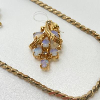 LOT 191: Vintage Jewelry - Krementz Gold Tone Herringbone Chain 24", Earrings, Pendant and More (Sterling Included)
