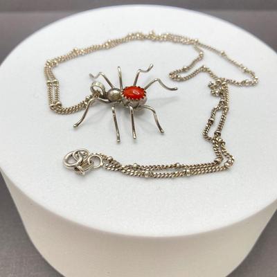 LOT 193: Southwestern Spooky Coral Spider 925 Pendant Necklace