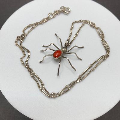 LOT 193: Southwestern Spooky Coral Spider 925 Pendant Necklace