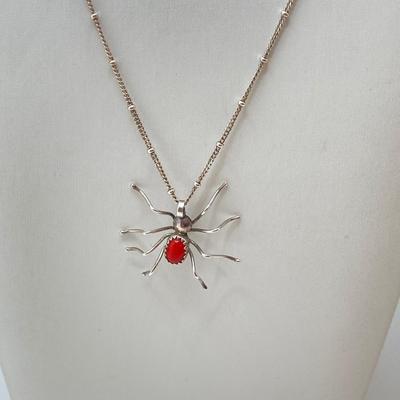 LOT 193: Southwestern Spooky Coral Spider 925 Pendant Necklace