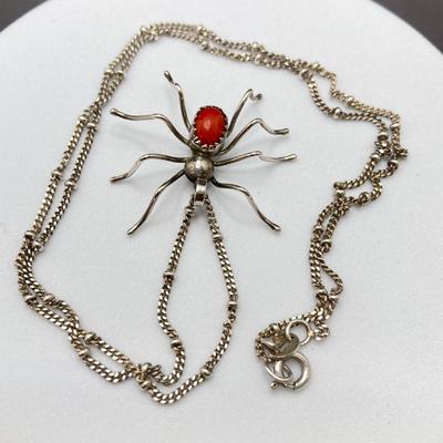 LOT 193: Southwestern Spooky Coral Spider 925 Pendant Necklace
