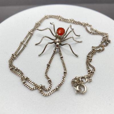LOT 193: Southwestern Spooky Coral Spider 925 Pendant Necklace