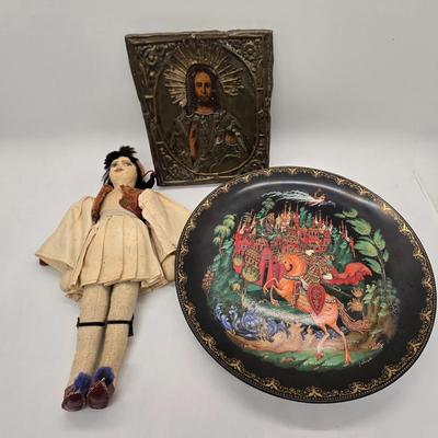 LOT 207: First Edition "Russian Tales" Vinogradov Porcelain Factory Collector's Plate with Religious Icon and Doll