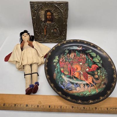 LOT 207: First Edition "Russian Tales" Vinogradov Porcelain Factory Collector's Plate with Religious Icon and Doll