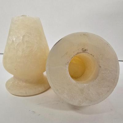LOT 208: Vintage Signed Acoma Pottery Vase, Restoration Hardware Alabaster Apothecary Jars, Franklin Mint Collector's Plate and...