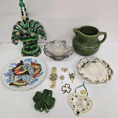 LOT 210: Godinger "1855 Email de Limoges" Collector's Plate, Glazed Ceramic Jug, Silver-plate Trays, Alabaster Carved...