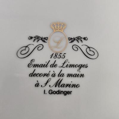 LOT 210: Godinger "1855 Email de Limoges" Collector's Plate, Glazed Ceramic Jug, Silver-plate Trays, Alabaster Carved...