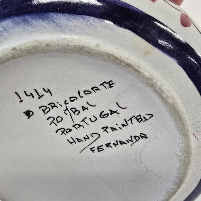 LOT 212: Signed Hsnd Painted Portuguese Vase, Pink Depression Glass Platter, Lenox "Little Quilters" Decorative Plate, Local...