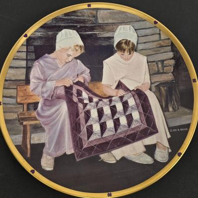 LOT 212: Signed Hsnd Painted Portuguese Vase, Pink Depression Glass Platter, Lenox "Little Quilters" Decorative Plate, Local...