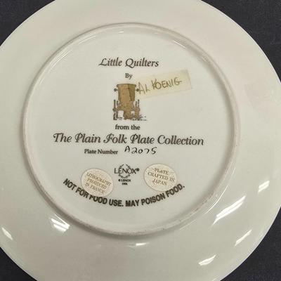 LOT 212: Signed Hsnd Painted Portuguese Vase, Pink Depression Glass Platter, Lenox "Little Quilters" Decorative Plate, Local...