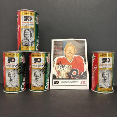 LOT 222: Autographed Canada Dry Philadelphia Flyers Banks, Bob Kelly Photograph & Unopened Can