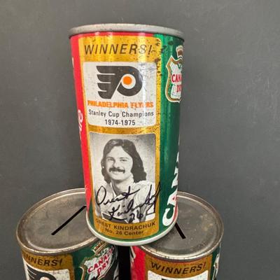 LOT 222: Autographed Canada Dry Philadelphia Flyers Banks, Bob Kelly Photograph & Unopened Can