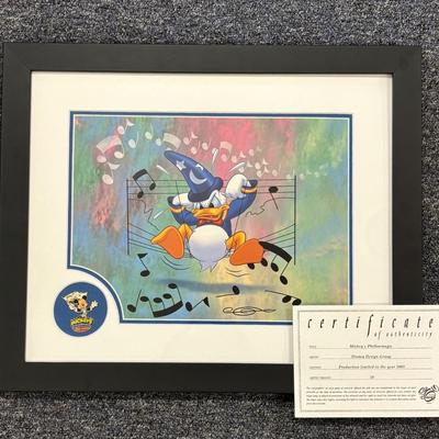 LOT 224: Disney Donald Duck 2003 Mickeys Philharmagic Framed Art w/Pin and COA
