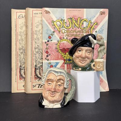 LOT 233: Royal Daulton Tobey Mugs: Tam O'Shanter & The Lawyer along with Vintage Punch Magazines