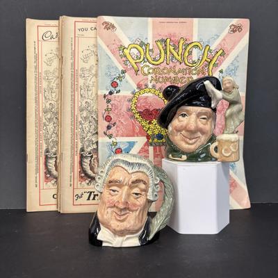 LOT 233: Royal Daulton Tobey Mugs: Tam O'Shanter & The Lawyer along with Vintage Punch Magazines