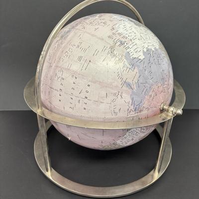 LOT 234: Hand Crafted Thai Silk Pillow Cover, Solid Brass Heron Bird, World Globe & Vintage Teacup