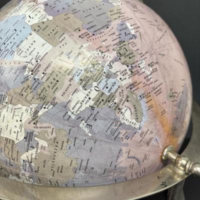 LOT 234: Hand Crafted Thai Silk Pillow Cover, Solid Brass Heron Bird, World Globe & Vintage Teacup