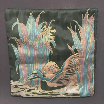 LOT 234: Hand Crafted Thai Silk Pillow Cover, Solid Brass Heron Bird, World Globe & Vintage Teacup