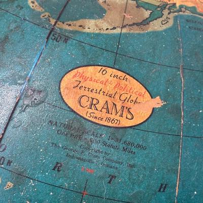 LOT 238: Vintage Cram's 16" Physical & Political Terrestrial Globe