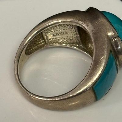 LOT 241: Sterling Silver (925) & Turquoise Ring, Sz 7
